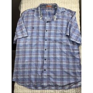 Tommy Bahama Mens Button Down Shirt XXL Blue Plaid Short Sleeve‎ Read